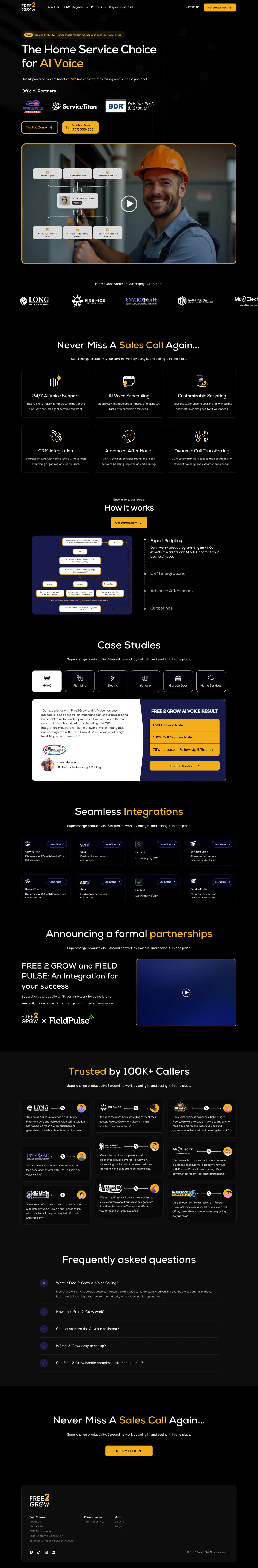 The full Free 2 Grow homepage