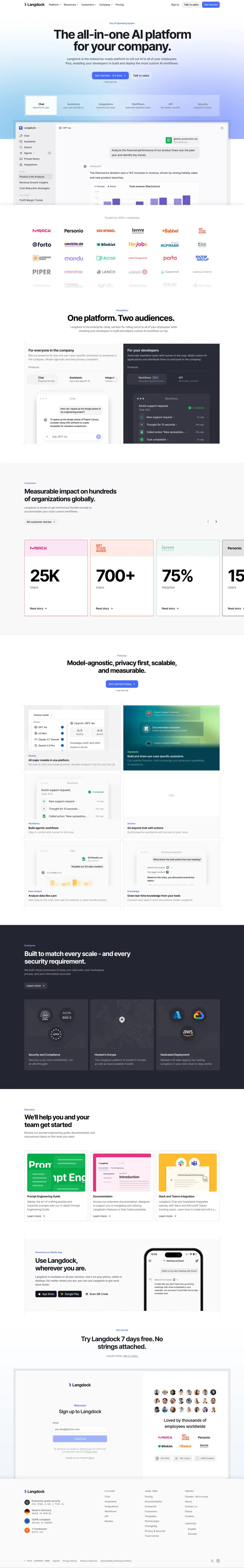 The full Langdock homepage