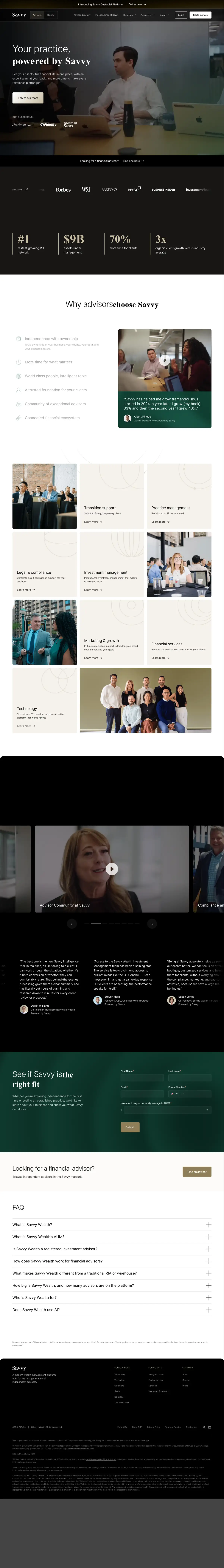 The full Savvy Wealth homepage